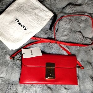New! NWT THEORY  Leather Clutch Pouch Crossbody Bag $375